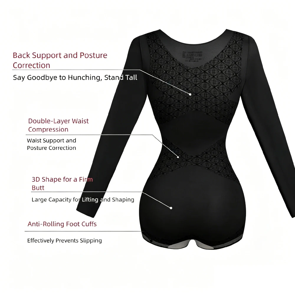 1 Stück Damen Langarm-Kompressions-Bodysuit, Rundhalsausschnitt Bauchkontrolle Bodyshaper, Schlanker Formgebender Bodysuit 1 Stück Damen Langarm-Kompressions-Bodysuit, Rundhalsausschnitt Bauchkontrolle Bodyshaper, Schlanker Formgebender Bodysuit - Image 2