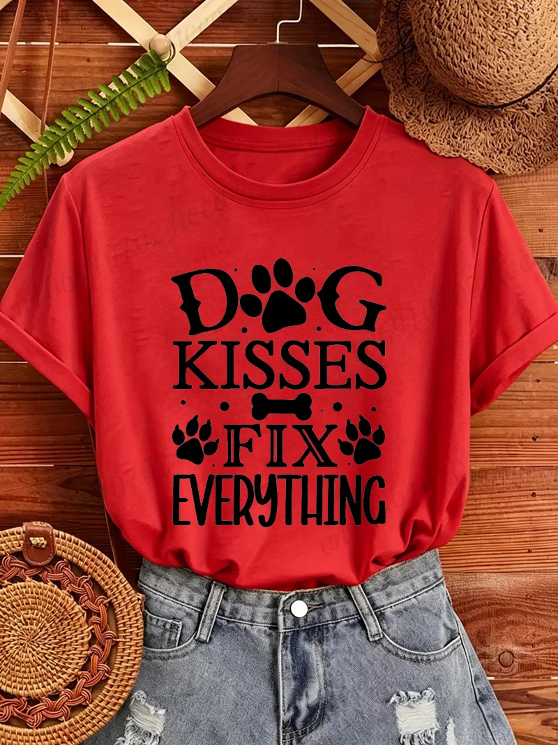 T-Shirt „Dog Kisses Fix Everything“ Mit Pfotenprint, Weiß, Kurzarm, Rundhals T-Shirt „Dog Kisses Fix Everything“ Mit Pfotenprint, Weiß, Kurzarm, Rundhals - Image 11