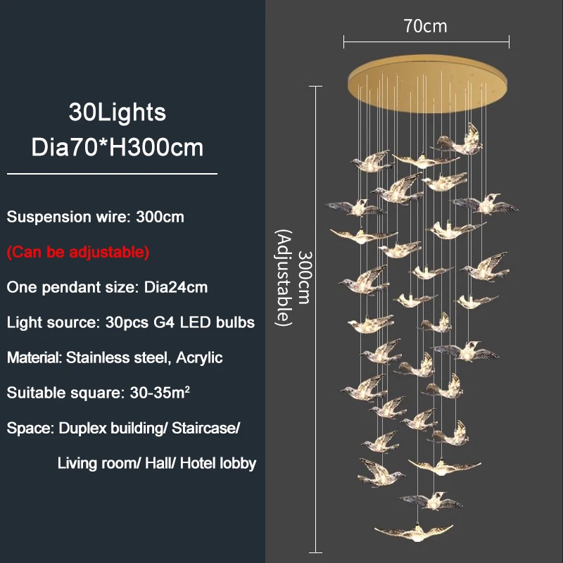 Italienischer Led-Kronleuchter Mit Vogeldesign Für Treppenhaus, Luxuriöse Wohnzimmer-Hängeleuchte, Flur, Lange Spiralförmige Acryllampe Italienischer Led-Kronleuchter Mit Vogeldesign Für Treppenhaus, Luxuriöse Wohnzimmer-Hängeleuchte, Flur, Lange Spiralförmige Acryllampe - Image 13