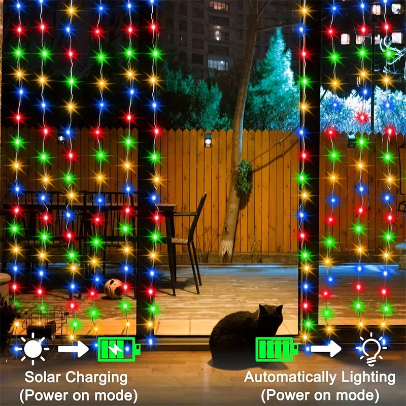 Solar-Led-Vorhang-Licht, Outdoor-Girlande, Solar-Fee-Lichterkette, Kupferdraht-Lampen Für Garten, Hof, Hochzeit, Party, Urlaubsdekoration Solar-Led-Vorhang-Licht, Outdoor-Girlande, Solar-Fee-Lichterkette, Kupferdraht-Lampen Für Garten, Hof, Hochzeit, Party, Urlaubsdekoration - Image 5