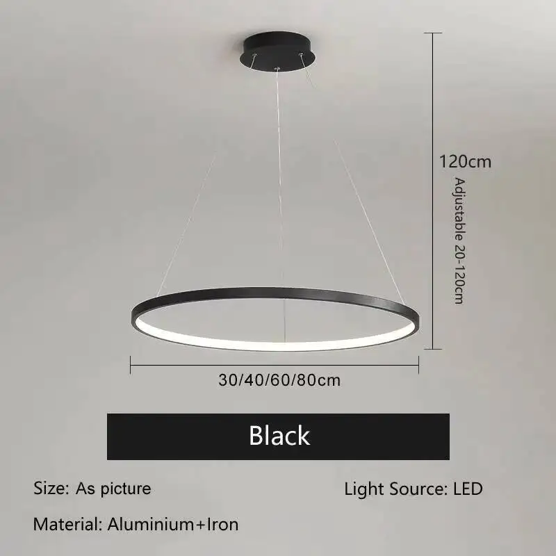 Nordischer LED-Ringkronleuchter aus Aluminium – Pendelleuchte Schwarz/Weiß/Gold für Esszimmer – Bild 9