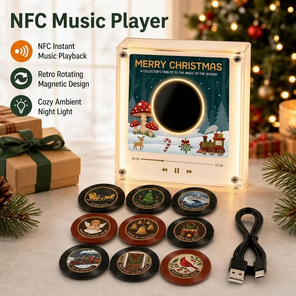Weihnachts-Vinyl-Plattenspieler Kühlschrank-Schallplatte Nfc Magnetisches Musikbox-Set, Mit 9 Vinyl-Stil-Scheiben, Geeignet Als Weihnachtsdekoration Und Geschenk Weihnachts-Vinyl-Plattenspieler Kühlschrank-Schallplatte Nfc Magnetisches Musikbox-Set, Mit 9 Vinyl-Stil-Scheiben, Geeignet Als Weihnachtsdekoration Und Geschenk