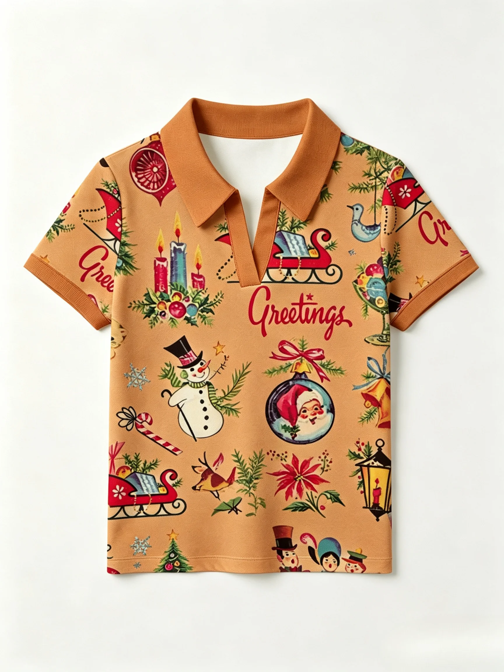 Women'S Vintage Christmas Print Polo Shirt, White Red V-Neck Short Sleeve Collared Casual Holiday Tee For Ladies Women'S Vintage Christmas Print Polo Shirt, White Red V-Neck Short Sleeve Collared Casual Holiday Tee For Ladies - Image 12