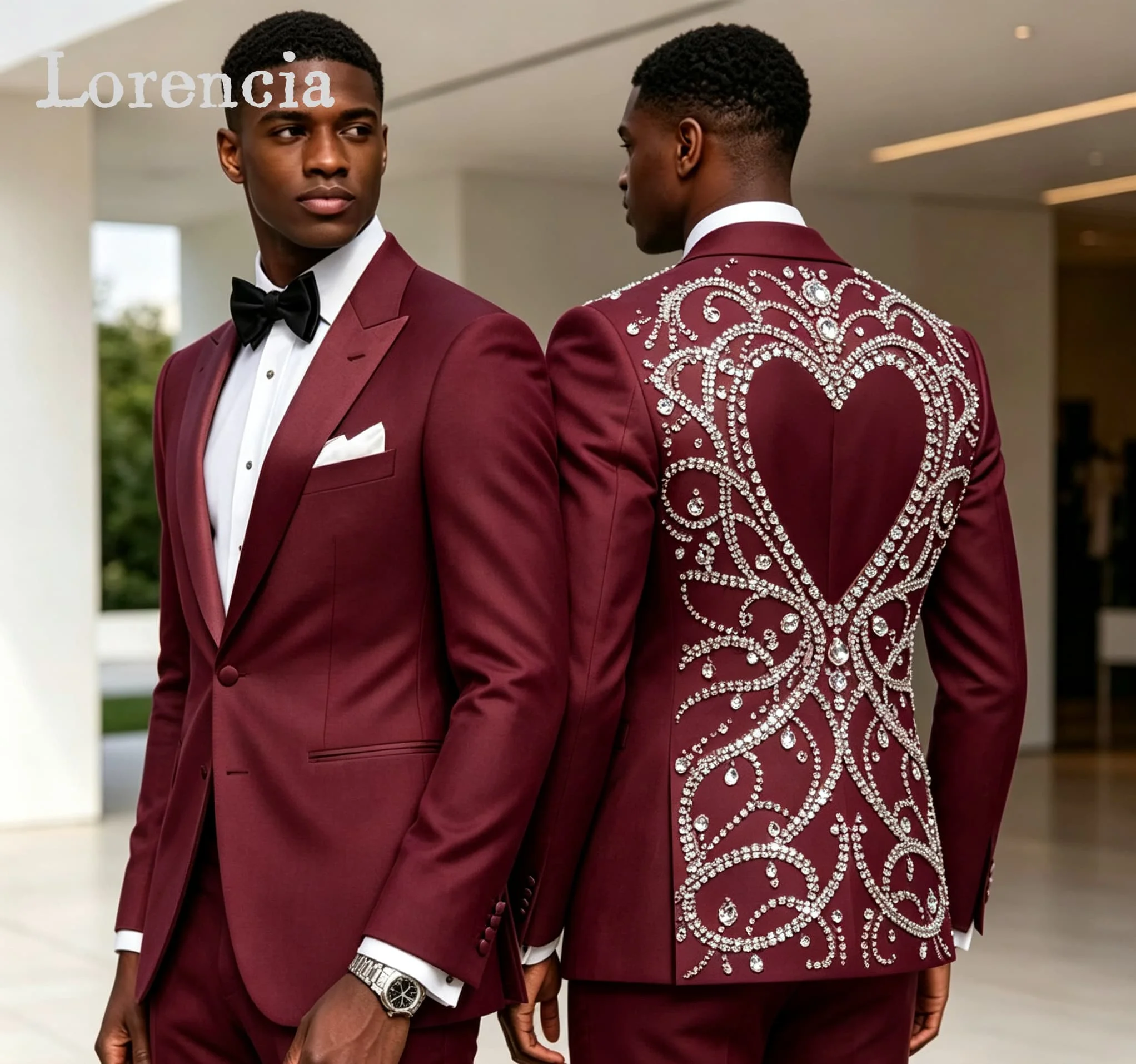 Rhinestone Men Suits 2 Pieces Sets Peak Lapel Male Party Blazer Beaded Crystals Wedding Groom Tuxedos Customized Ropa Hombre Rhinestone Men Suits 2 Pieces Sets Peak Lapel Male Party Blazer Beaded Crystals Wedding Groom Tuxedos Customized Ropa Hombre - Image 2