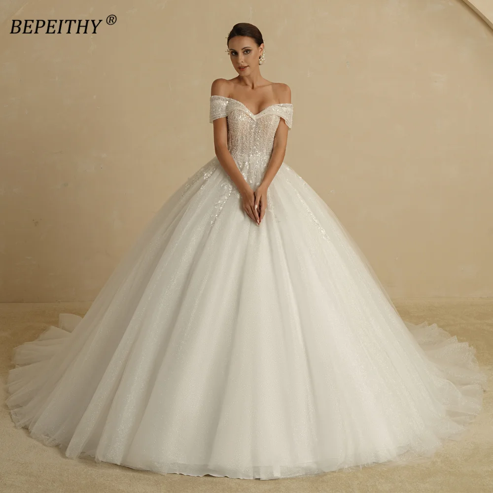 BEPEITHY schulterfreies Prinzessinnen-Brautkleid mit Glitzer, auch in großen Größen