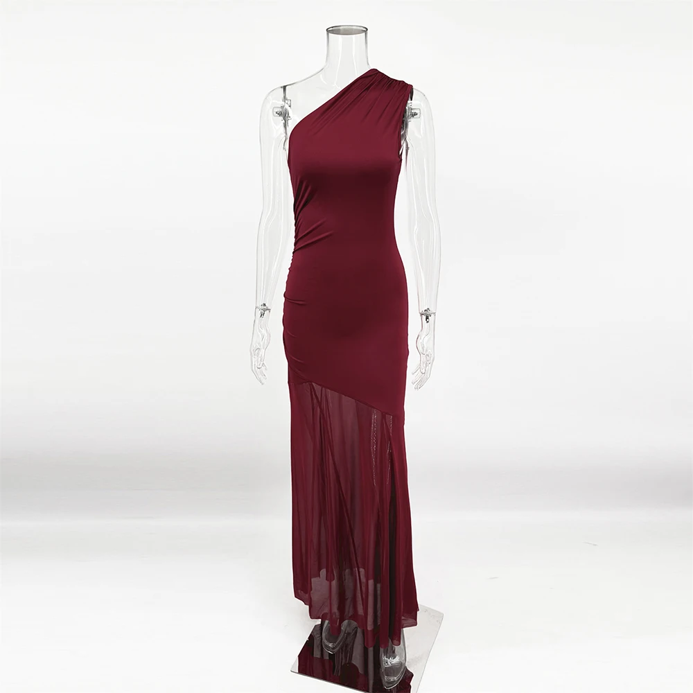 Ticketsx Schulterfreies, durchsichtiges Kleid, solide, hohe Taille, Patchwork, rückenfrei, schlankes langes Kleid, Damen, Urlaub, Party, Abendkleider – Bild 7