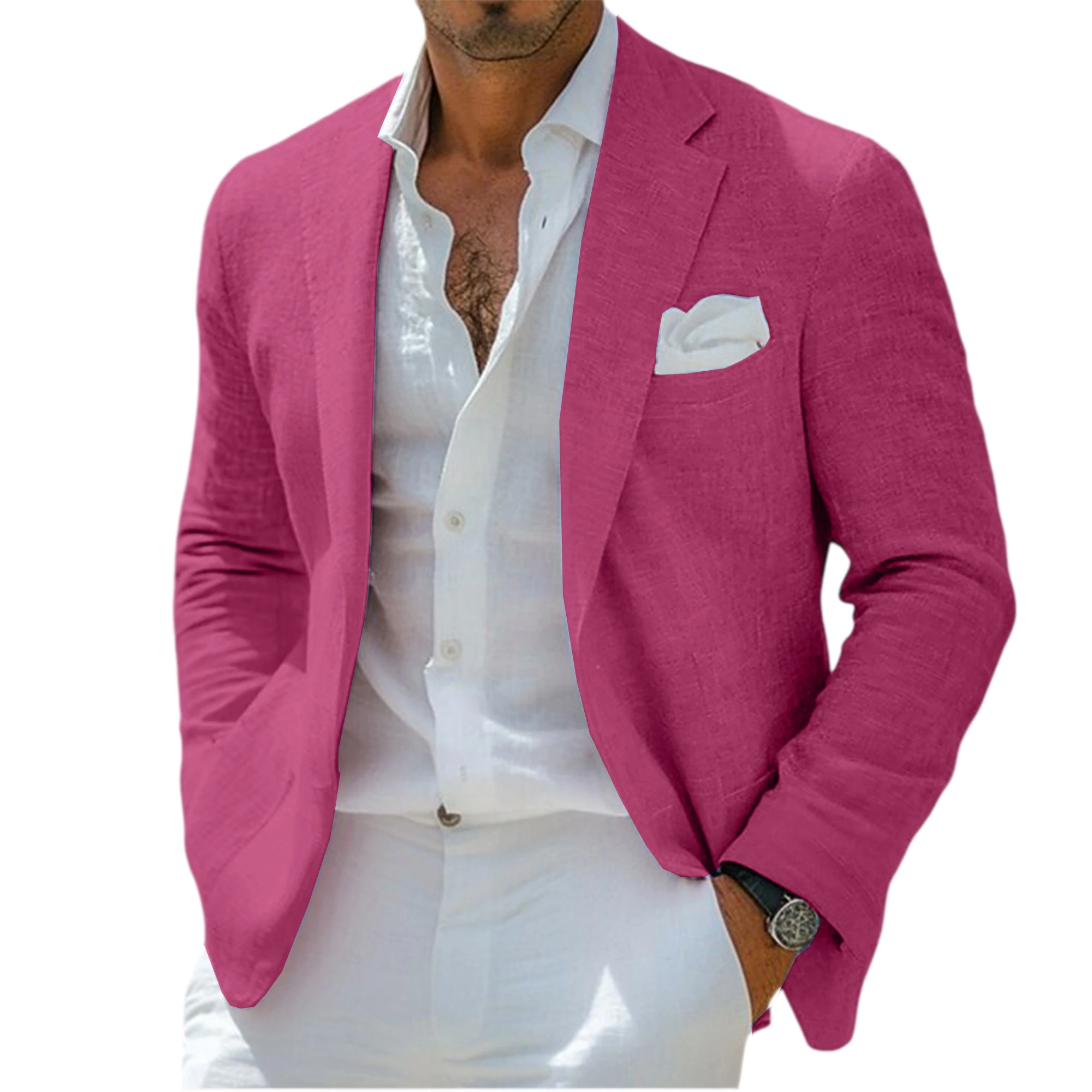 Men's Linen Blend Blazer Notched Lapel Single-Breasted Casual Business Sport Coat Slim Fit Breathable Lightweight Jacket – Bild 12