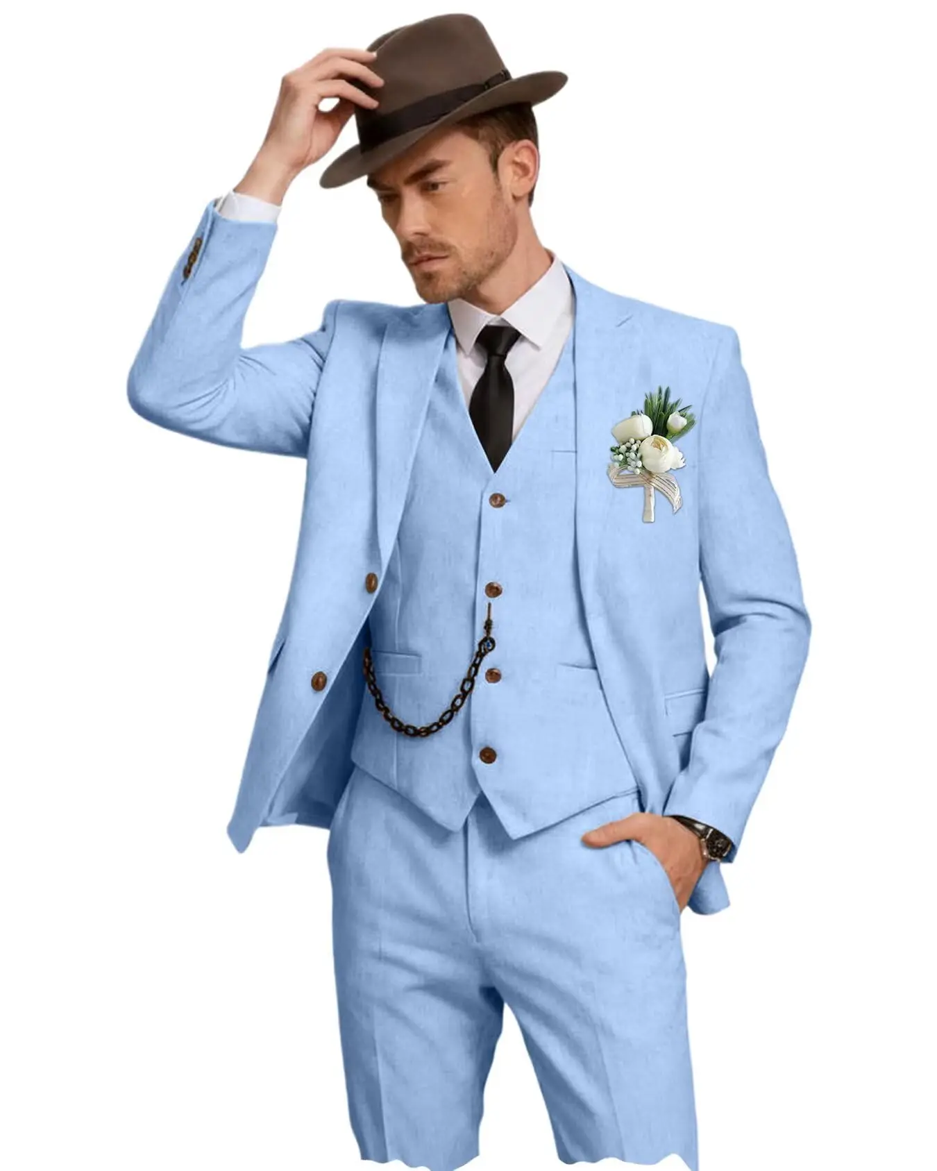 Herren Leinenanzug 3-Teilig, Slim Fit: Sakko, Weste Und Hose Herren Leinenanzug 3-Teilig, Slim Fit: Sakko, Weste Und Hose - Image 18