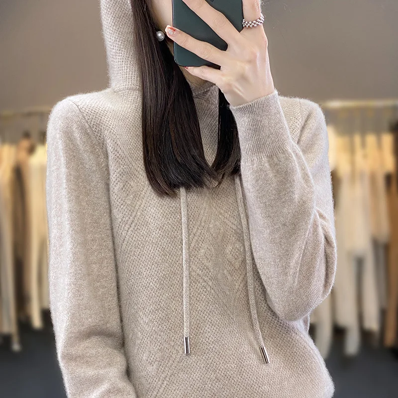 2026 Herbst/Winter Merinowolle Damen Mode Basic Woll-Kapuzenpullover Einfarbig Weicher Langarm Woll-Pullover 2026 Herbst/Winter Merinowolle Damen Mode Basic Woll-Kapuzenpullover Einfarbig Weicher Langarm Woll-Pullover – Bild 8