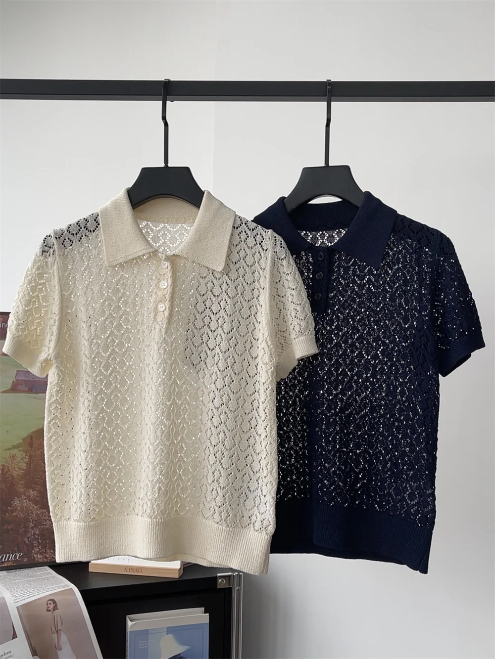 Women'S Summer 2026 Arrival Polo Collar Short Sleeve T-Shirt Hollow-Out Commuters Versatile Knit Top Women'S Summer 2026 Arrival Polo Collar Short Sleeve T-Shirt Hollow-Out Commuters Versatile Knit Top