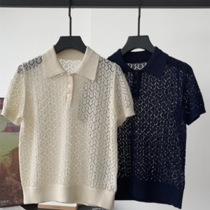 Women's Summer 2026 Arrival Polo Collar Short Sleeve T-shirt Hollow-Out Commuters Versatile Knit Top