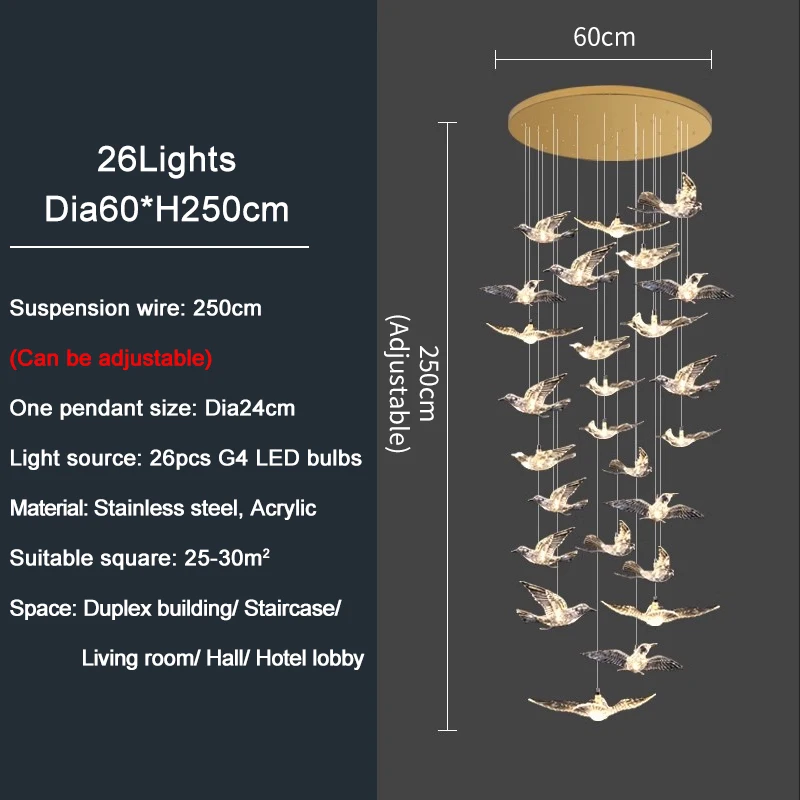 Italienischer Led-Kronleuchter Mit Vogeldesign Für Treppenhaus, Luxuriöse Wohnzimmer-Hängeleuchte, Flur, Lange Spiralförmige Acryllampe Italienischer Led-Kronleuchter Mit Vogeldesign Für Treppenhaus, Luxuriöse Wohnzimmer-Hängeleuchte, Flur, Lange Spiralförmige Acryllampe – Bild 19