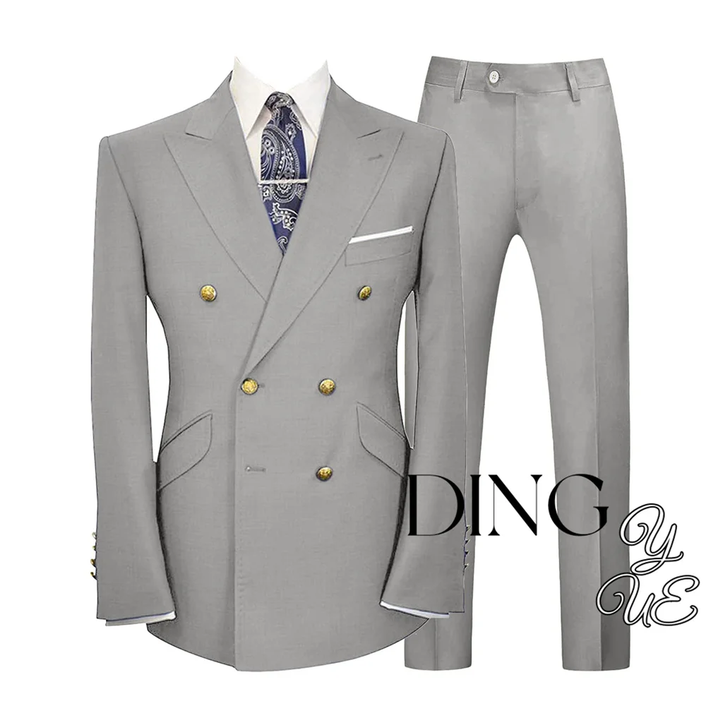 2025 New Men'S Slim Fit 2 Piece Suit Double Breasted Gold Buttons Business Wedding Tuxedo Suits Blazer &Amp; Pants Set Costume Homme 2025 New Men'S Slim Fit 2 Piece Suit Double Breasted Gold Buttons Business Wedding Tuxedo Suits Blazer &Amp; Pants Set Costume Homme - Image 6