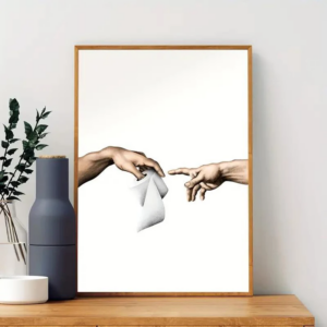 Adam's Creation trifft auf Toilettenpapier-Leinwand-Poster, Druck, Michelangelo-Wandkunst, minimal, Toilettendekoration, moderne Heimdekoration