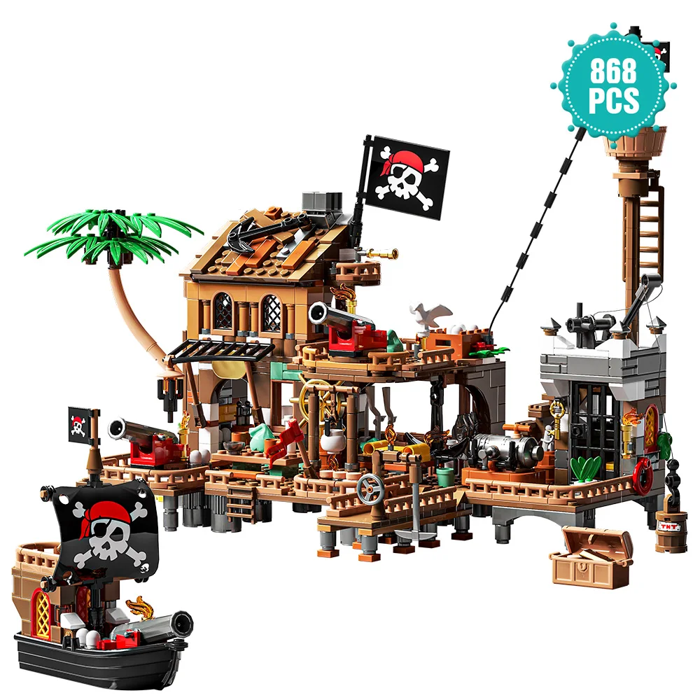 Piratenschiff-Bauspielzeug, Piratenhafen-Themenstadt-Bausteine-Set Für Jungen Im Alter Von 8-12 Jahren, 868 Teile, Adventskalender Piratenschiff-Bauspielzeug, Piratenhafen-Themenstadt-Bausteine-Set Für Jungen Im Alter Von 8-12 Jahren, 868 Teile, Adventskalender