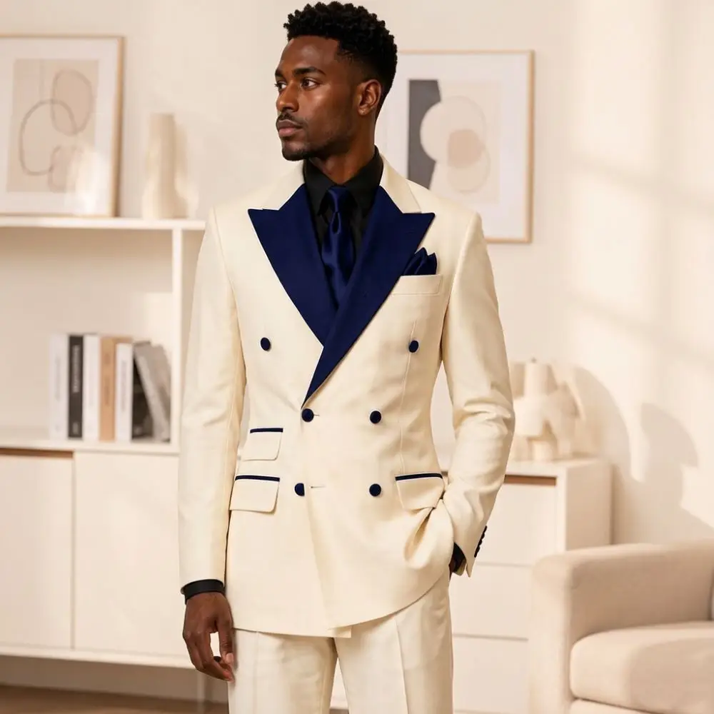 Elegant Double Breasted White Suits For Men Luxury Satin Lapel Groom 2 Pieces Mix Match Separates Hotel Wedding Banquet Style Elegant Double Breasted White Suits For Men Luxury Satin Lapel Groom 2 Pieces Mix Match Separates Hotel Wedding Banquet Style - Image 4