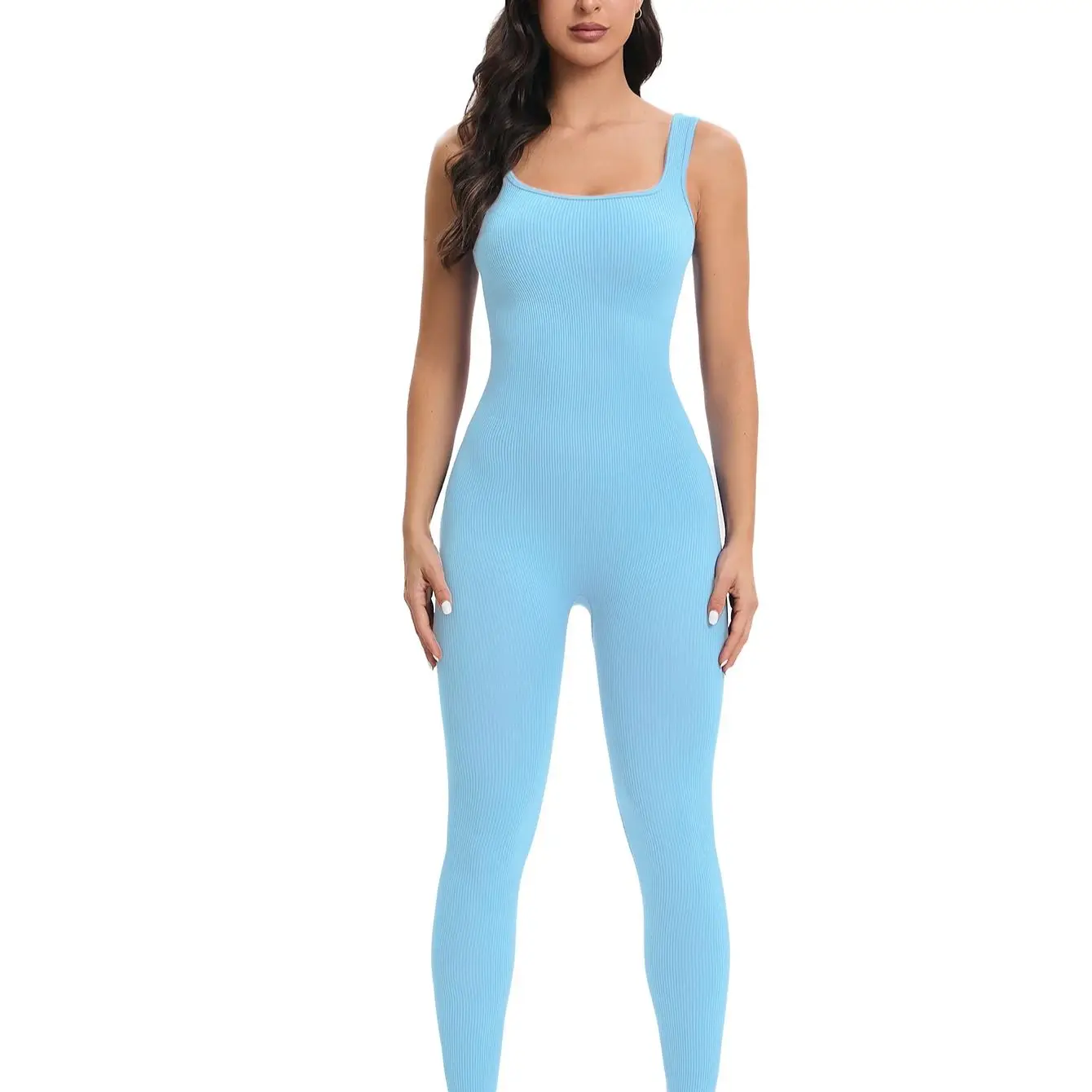 Women Workout Seamless Jumpsuit Yoga Ribbed Bodycon One Piece Tank Top Leggings Romper Women Workout Seamless Jumpsuit Yoga Ribbed Bodycon One Piece Tank Top Leggings Romper - Image 5