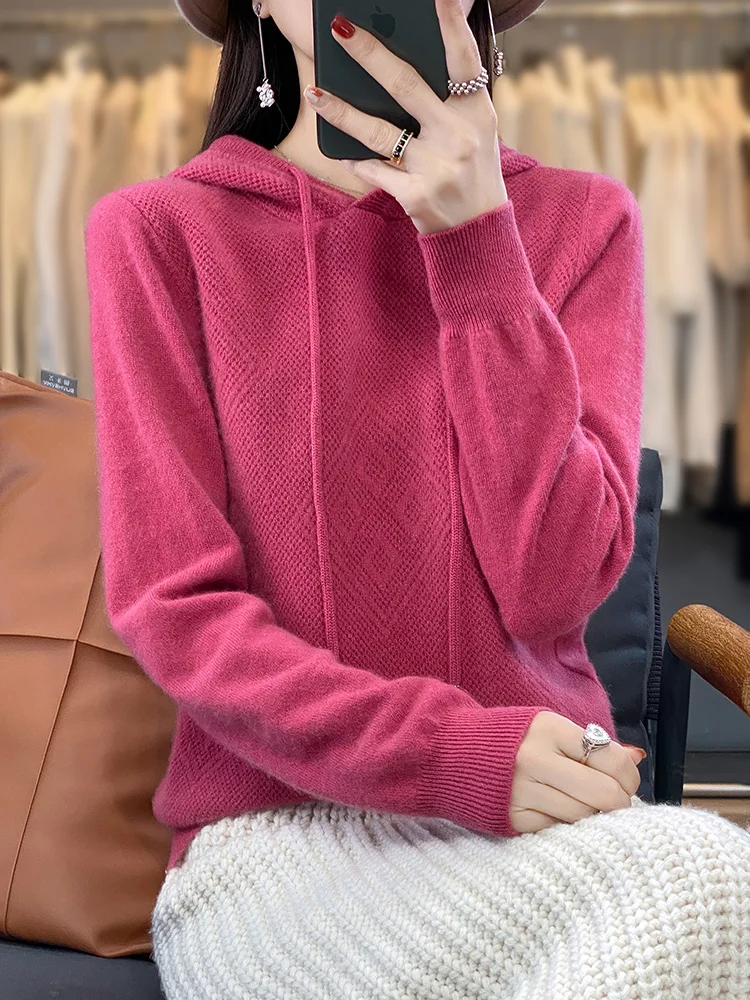 2026 Herbst/Winter Merinowolle Damen Mode Basic Woll-Kapuzenpullover Einfarbig Weicher Langarm Woll-Pullover 2026 Herbst/Winter Merinowolle Damen Mode Basic Woll-Kapuzenpullover Einfarbig Weicher Langarm Woll-Pullover – Bild 2