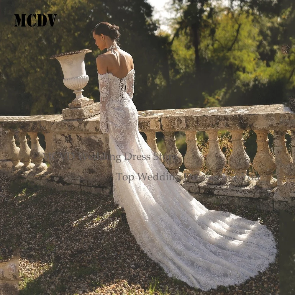Meerjungfrau-Brautkleid Mit Spitze, Schulterfrei, Langärmlig, Nach Maß Meerjungfrau-Brautkleid Mit Spitze, Schulterfrei, Langärmlig, Nach Maß – Bild 3