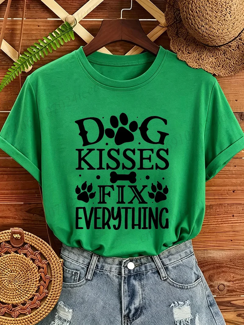 T-Shirt „Dog Kisses Fix Everything“ Mit Pfotenprint, Weiß, Kurzarm, Rundhals T-Shirt „Dog Kisses Fix Everything“ Mit Pfotenprint, Weiß, Kurzarm, Rundhals - Image 9