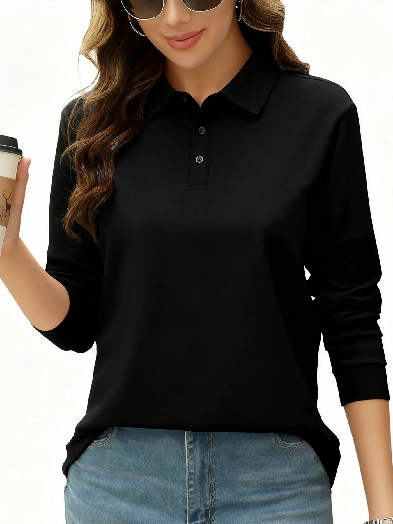 Solid Color Autumn Womens T-Shirt Soft Comfortable Polo Shirt All-Match Lapel Streetwear Unisex Hip Hop Woman Long Sleeve Solid Color Autumn Womens T-Shirt Soft Comfortable Polo Shirt All-Match Lapel Streetwear Unisex Hip Hop Woman Long Sleeve - Image 7