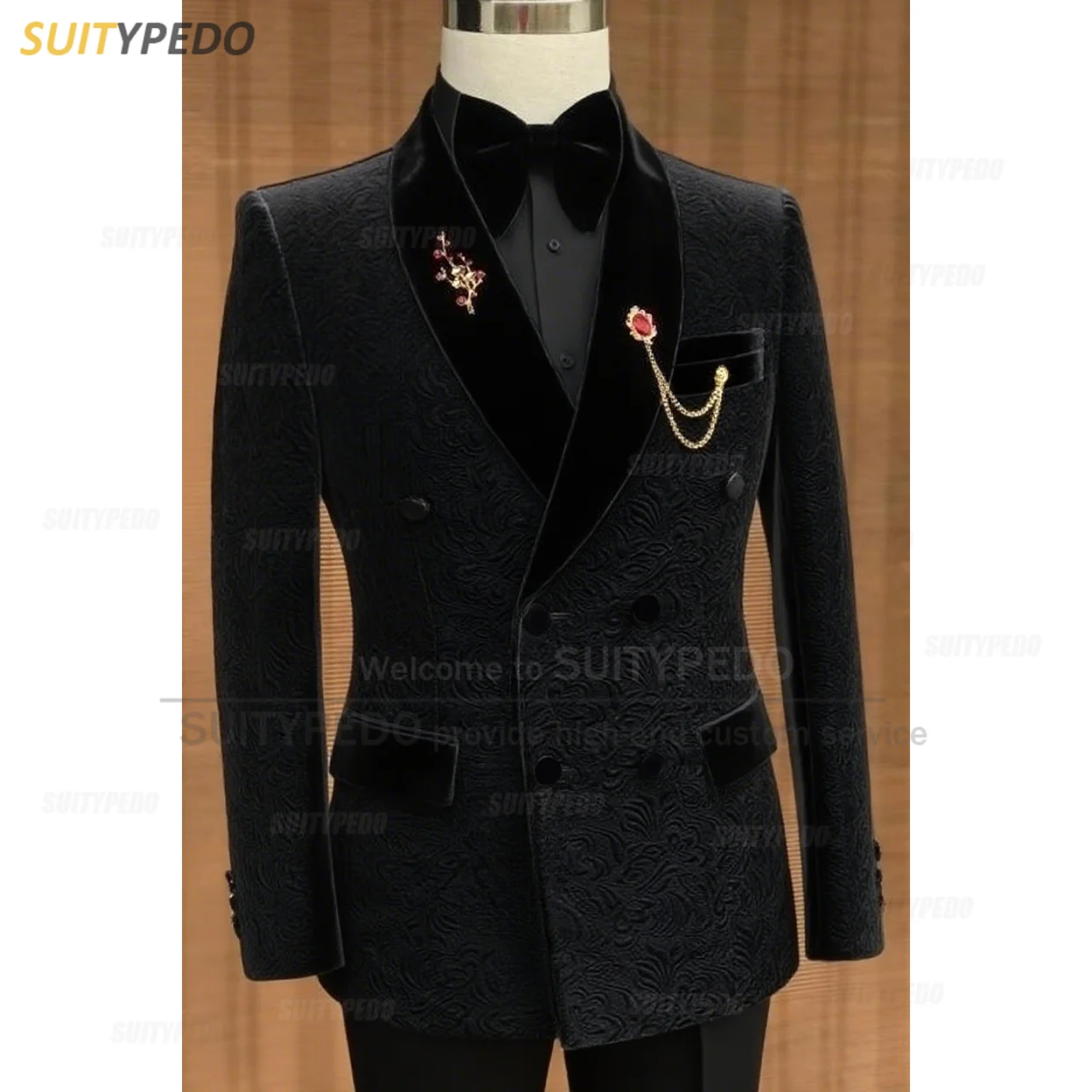 Luxury Jacquard Suit Sets For Men Wedding Banquet Grooms High Quality Outfits Classic Male Double Breasted Blazer Pants 2 Pcs Luxury Jacquard Suit Sets For Men Wedding Banquet Grooms High Quality Outfits Classic Male Double Breasted Blazer Pants 2 Pcs – Bild 7