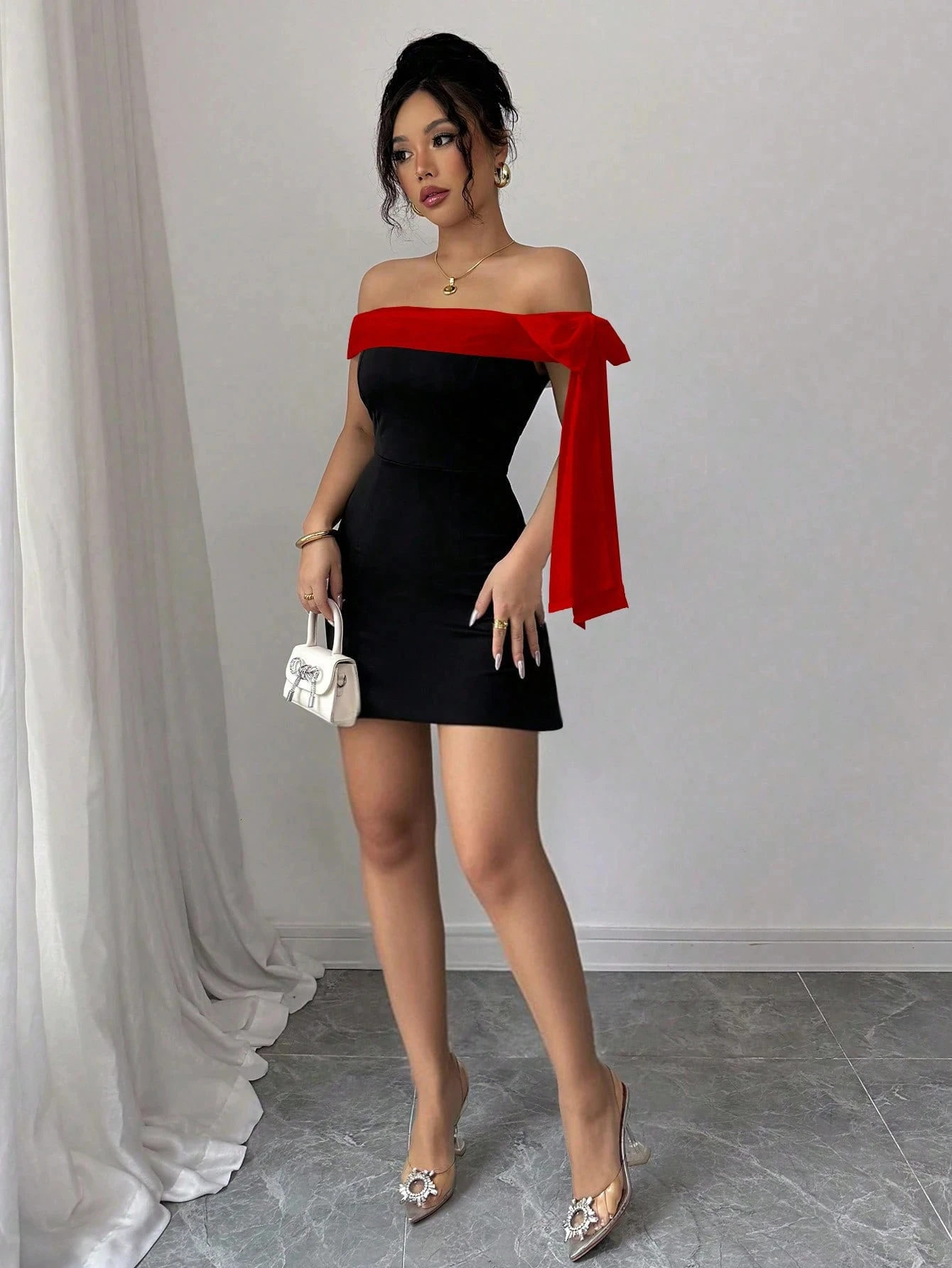 Women Off Shoulder Mini Dress Red Big Bow Spliced Bodycon Short Dresses Elegant Slim Fit Black Little Dress Night Club Party Birthday Outfits Evening Gown Women Off Shoulder Mini Dress Red Big Bow Spliced Bodycon Short Dresses Elegant Slim Fit Black Little Dress Night Club Party Birthday Outfits Evening Gown - Image 2