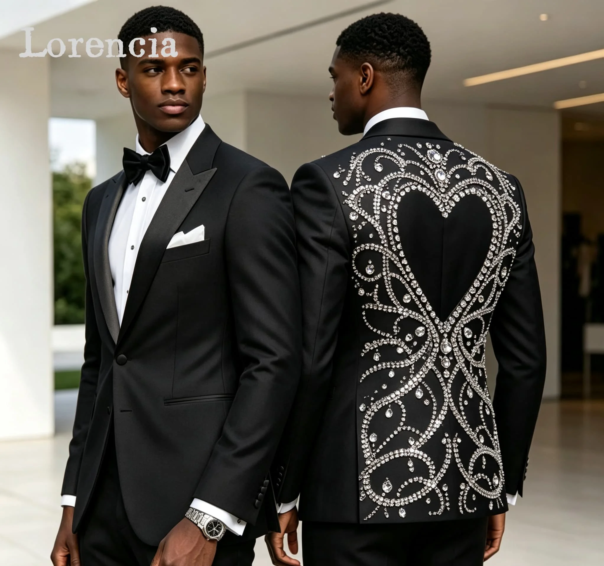 Rhinestone Men Suits 2 Pieces Sets Peak Lapel Male Party Blazer Beaded Crystals Wedding Groom Tuxedos Customized Ropa Hombre Rhinestone Men Suits 2 Pieces Sets Peak Lapel Male Party Blazer Beaded Crystals Wedding Groom Tuxedos Customized Ropa Hombre - Image 4