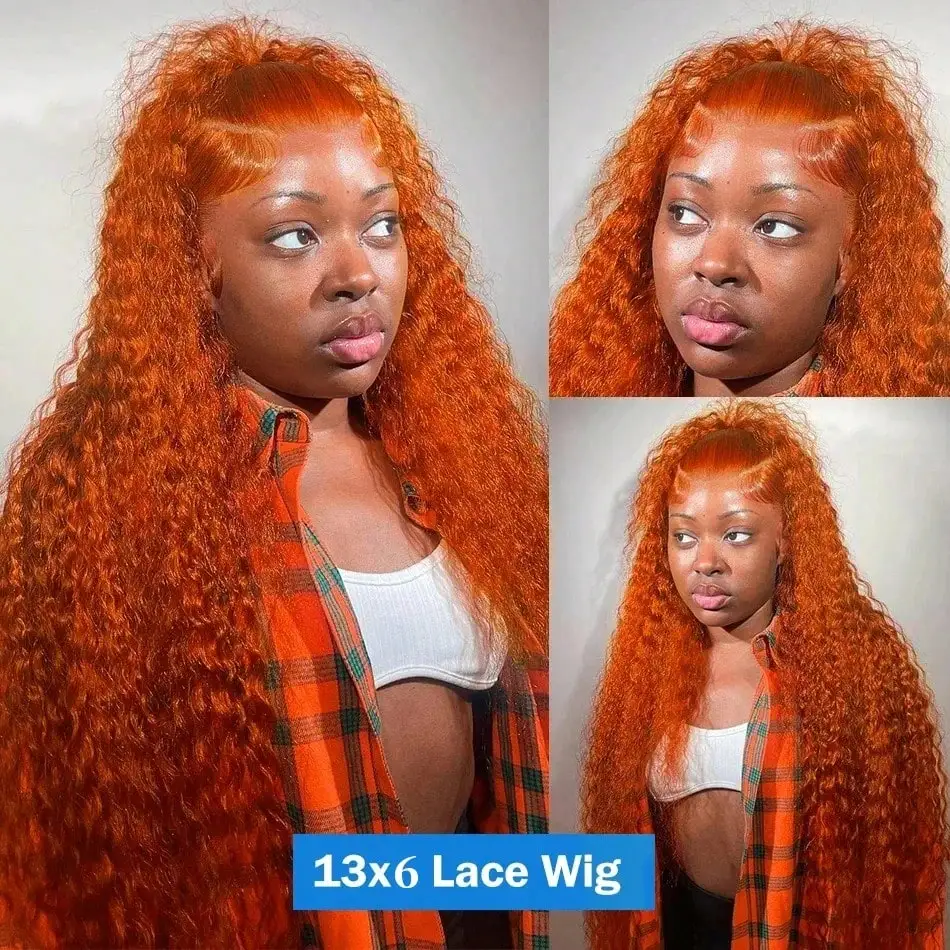 Lockige Lace-Front-Perücke Ingwer-Orange Aus Echthaar, 13X6/13X4, Deep Wave Lockige Lace-Front-Perücke Ingwer-Orange Aus Echthaar, 13X6/13X4, Deep Wave - Image 2