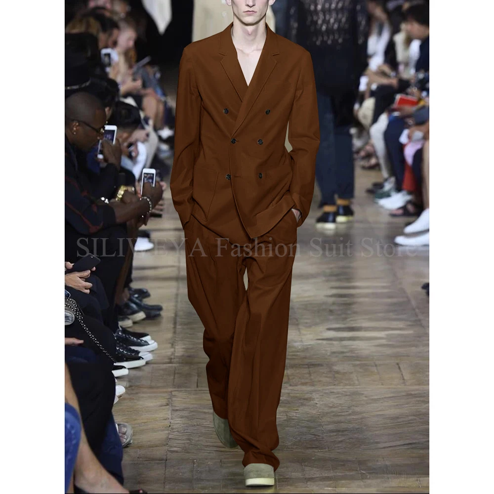 Chic Men Suits Solid Color 2 Piece Set Fashion Notch Lapel Double Breasted Loose Male Suit Business Wedding Casual Blazer Pants Chic Men Suits Solid Color 2 Piece Set Fashion Notch Lapel Double Breasted Loose Male Suit Business Wedding Casual Blazer Pants - Image 12