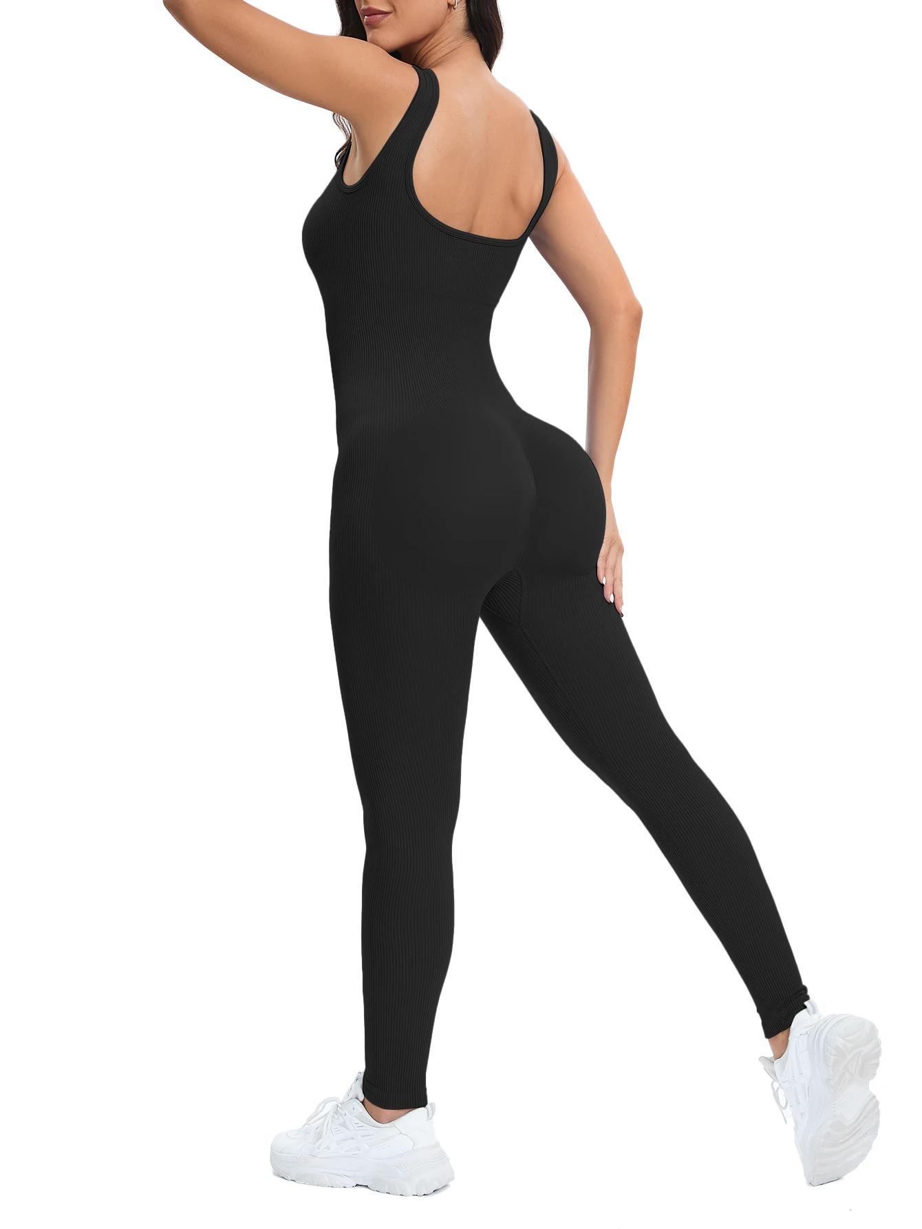 Women Workout Seamless Jumpsuit Yoga Ribbed Bodycon One Piece Tank Top Leggings Romper Women Workout Seamless Jumpsuit Yoga Ribbed Bodycon One Piece Tank Top Leggings Romper - Image 2