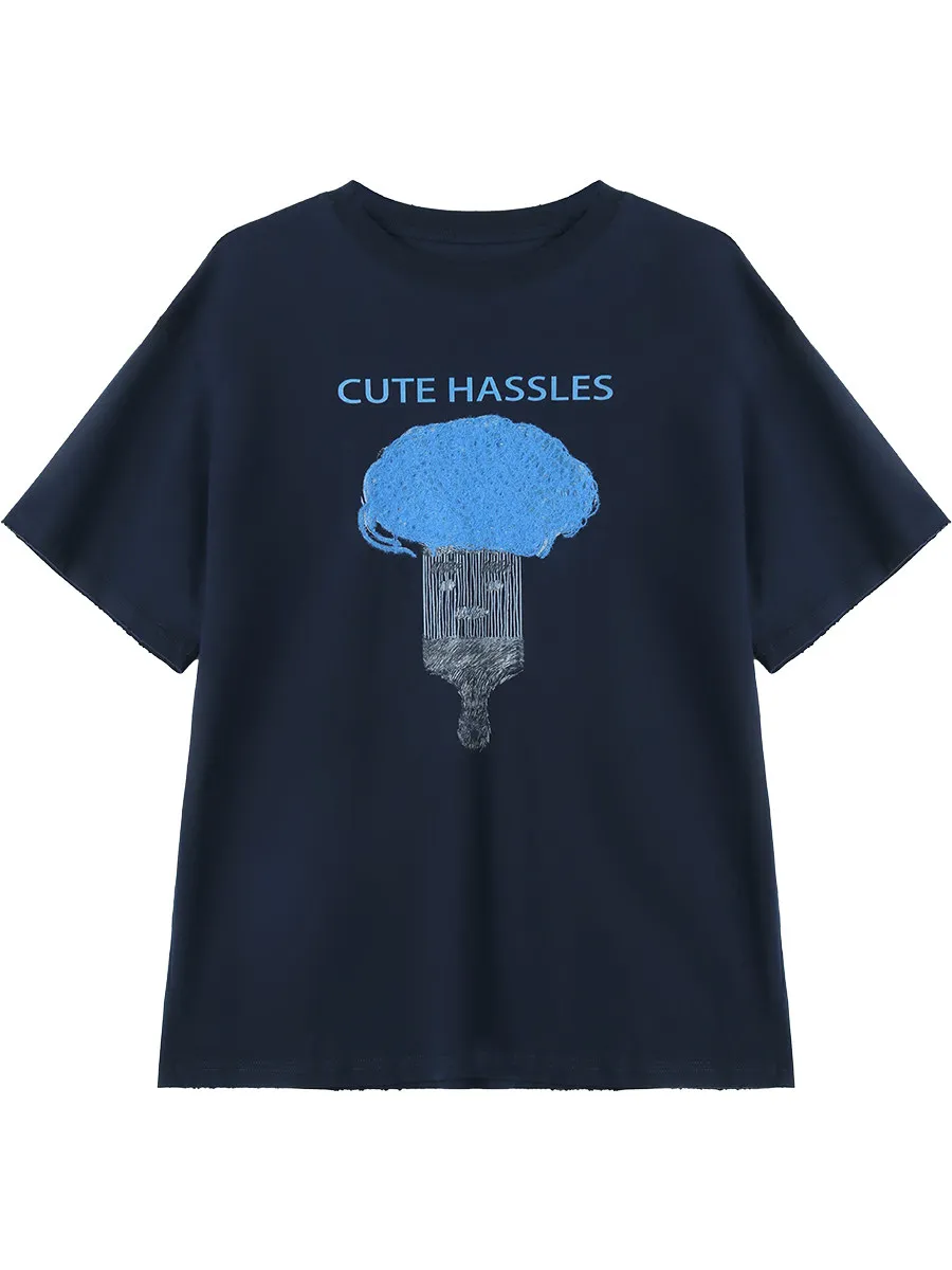 Chic Ven Damen T-Shirt Aus Baumwolle Mit 3D-Stickerei, Rundhals, Kurzarm, Oversized Chic Ven Damen T-Shirt Aus Baumwolle Mit 3D-Stickerei, Rundhals, Kurzarm, Oversized - Image 5