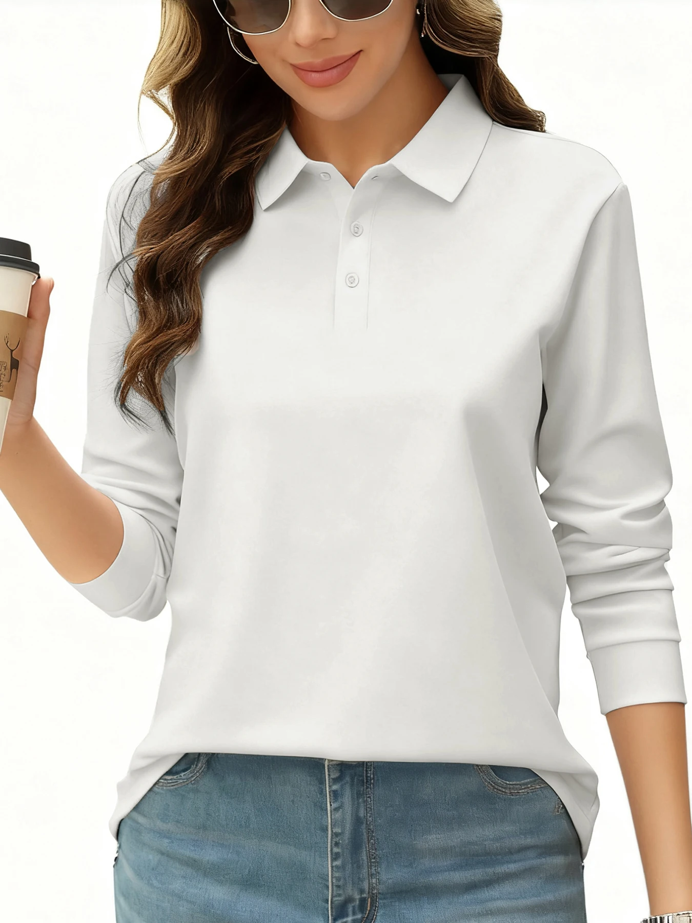 Solid Color Autumn Womens T-Shirt Soft Comfortable Polo Shirt All-Match Lapel Streetwear Unisex Hip Hop Woman Long Sleeve Solid Color Autumn Womens T-Shirt Soft Comfortable Polo Shirt All-Match Lapel Streetwear Unisex Hip Hop Woman Long Sleeve - Image 2