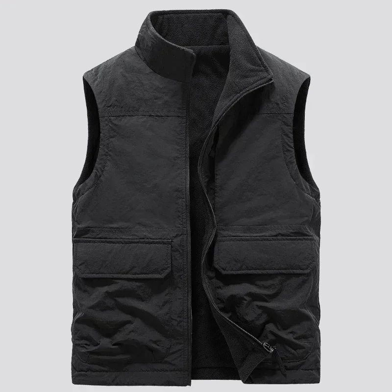 Reversible Ärmellose Jacke Herren Weste Mantel Winter Weste Dicke Warme Fleece Arbeits Kleidung Tops Cargo Weste Wind Jacke Neue Mode Reversible Ärmellose Jacke Herren Weste Mantel Winter Weste Dicke Warme Fleece Arbeits Kleidung Tops Cargo Weste Wind Jacke Neue Mode - Image 3