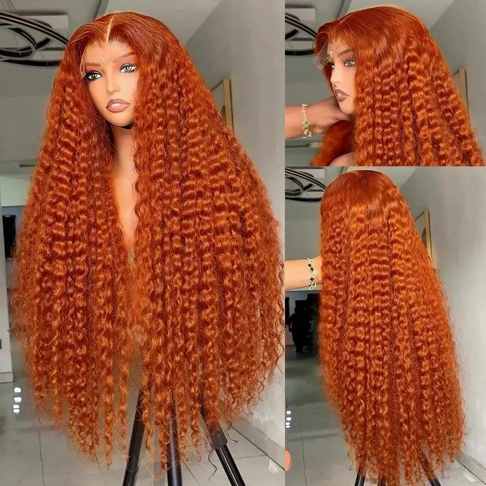 Lockige Lace-Front-Perücke Ingwer-Orange Aus Echthaar, 13X6/13X4, Deep Wave Lockige Lace-Front-Perücke Ingwer-Orange Aus Echthaar, 13X6/13X4, Deep Wave - Image 3