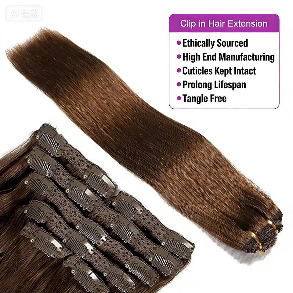 Clip-In Echthaar-Extensions Glatt, Strähnen #4/27, 16–26 Zoll Clip-In Echthaar-Extensions Glatt, Strähnen #4/27, 16–26 Zoll - Image 5