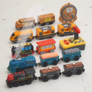 NEUE Spielzeugautos für Jungen, ferngesteuertes elektrisches Zugspielzeug-Set, kompatibel mit Holzschienen, Kinderspielzeug