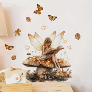 1 brauner Pilz-Feen-Wandaufkleber, selbstklebender dekorativer Aufkleber, geeignet für Wohnzimmer, Eingangsbereich und Schlafzimmer