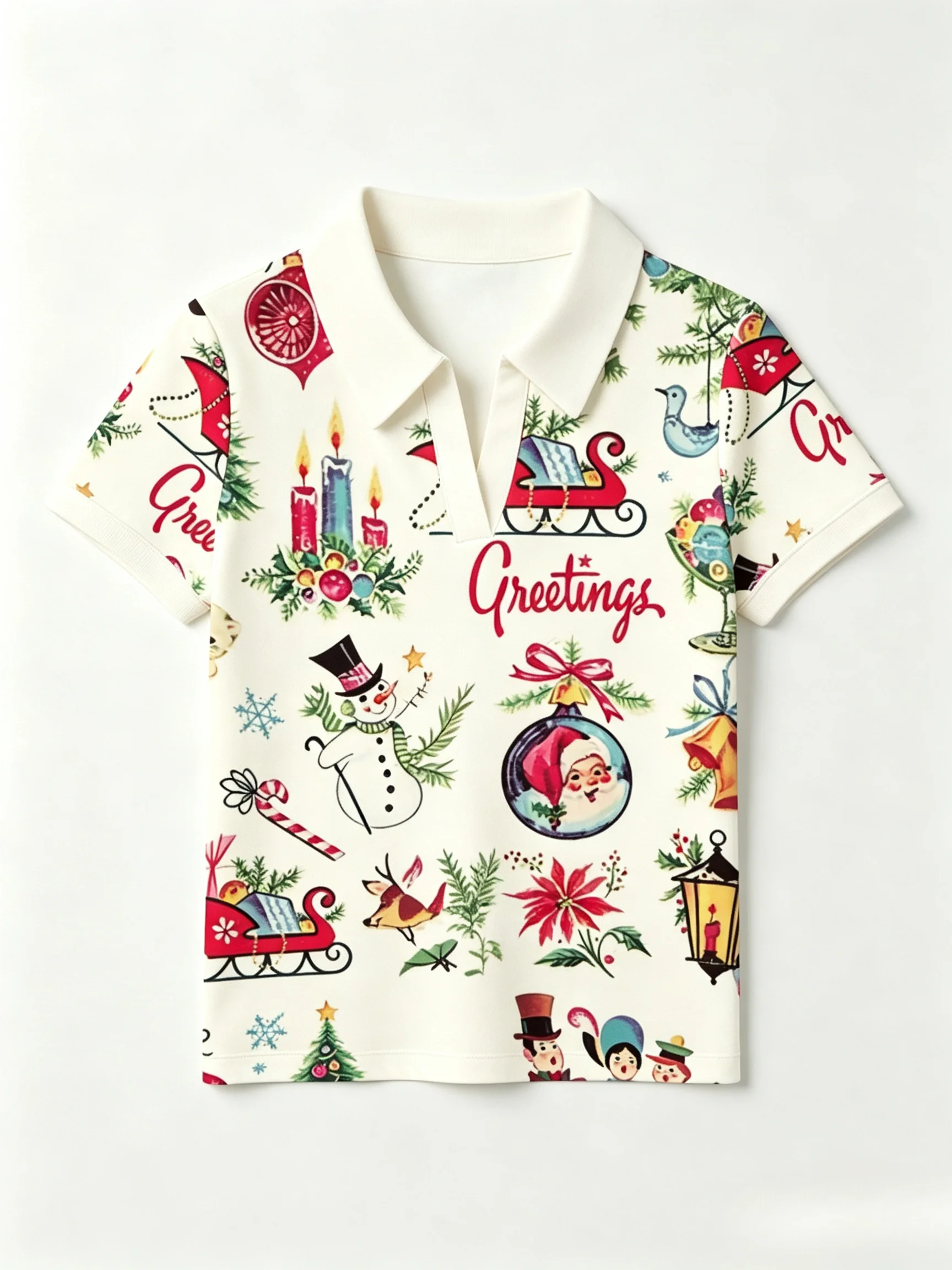 Women'S Vintage Christmas Print Polo Shirt, White Red V-Neck Short Sleeve Collared Casual Holiday Tee For Ladies Women'S Vintage Christmas Print Polo Shirt, White Red V-Neck Short Sleeve Collared Casual Holiday Tee For Ladies - Image 11