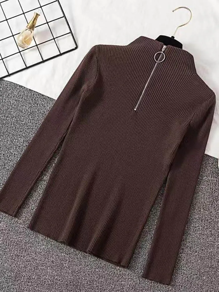 Frauen Mode Solide Gestrickte Pullover Vintage Langarm Reiß Verschluss Grundlegende Halbe Roll Kragen Pullover Weibliche Pullover Schicke Lässige Tops Frauen Mode Solide Gestrickte Pullover Vintage Langarm Reiß Verschluss Grundlegende Halbe Roll Kragen Pullover Weibliche Pullover Schicke Lässige Tops – Bild 15