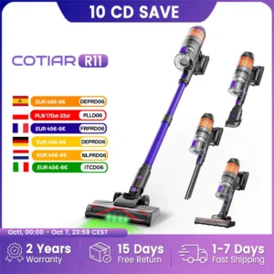 COTIAR R11 Akku-Staubsauger für zu Hause, 500 W 50 kPa Saugleistung, leichter Staubsauger, 60 Minuten Laufzeit, LED-Anzeige, 3 HEPA-Filter