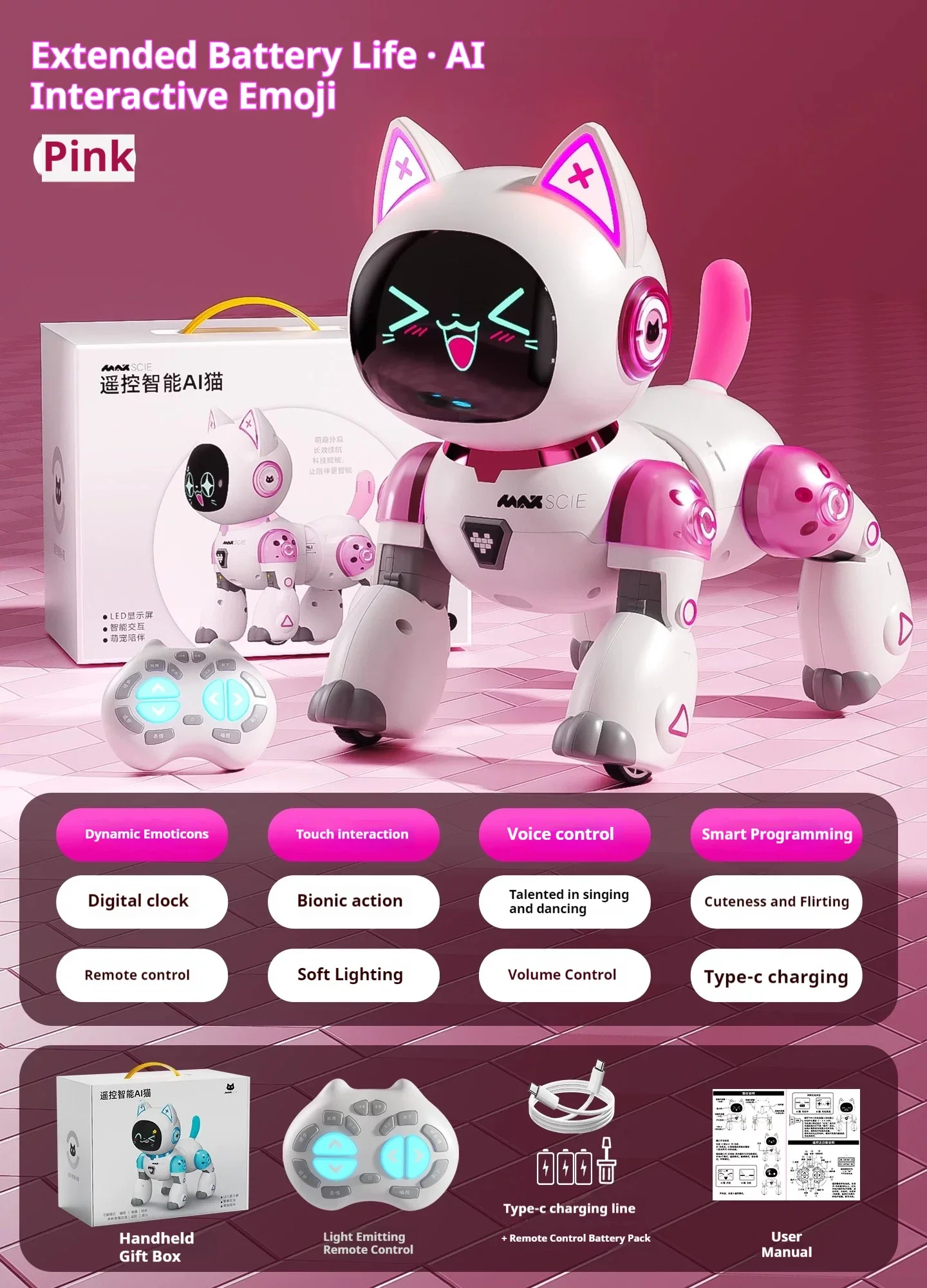 Ai Ferngesteuerter Tanzender Katzenroboter Mit Interaktiven Gesichtsausdrücken, Intelligentes Haustierspielzeug, Geeignet Für Mädchen Im Alter Von 3 Bis 6 Jahren Als Geburtstagsgeschenk. Ai Ferngesteuerter Tanzender Katzenroboter Mit Interaktiven Gesichtsausdrücken, Intelligentes Haustierspielzeug, Geeignet Für Mädchen Im Alter Von 3 Bis 6 Jahren Als Geburtstagsgeschenk. - Image 7