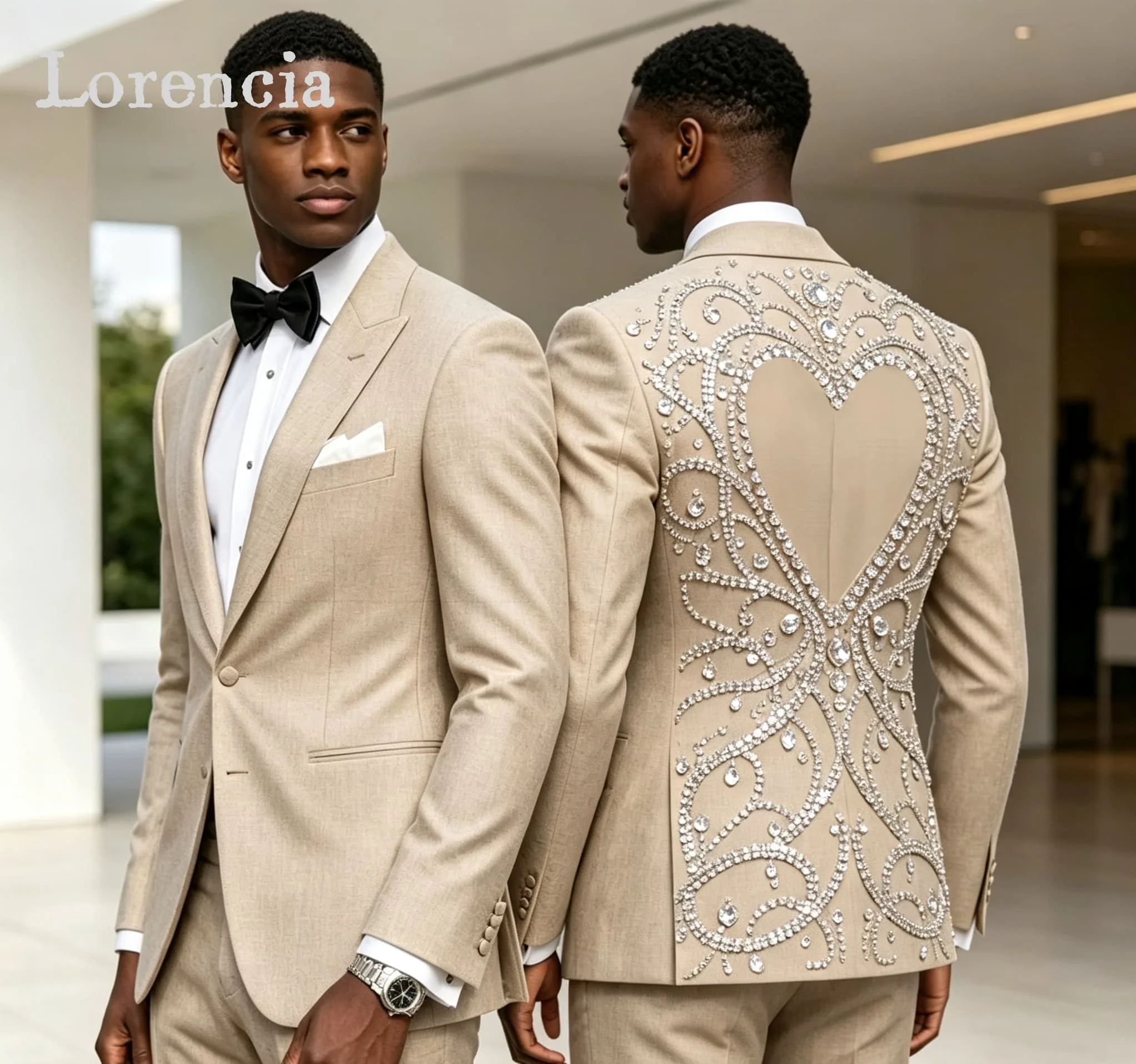 Rhinestone Men Suits 2 Pieces Sets Peak Lapel Male Party Blazer Beaded Crystals Wedding Groom Tuxedos Customized Ropa Hombre Rhinestone Men Suits 2 Pieces Sets Peak Lapel Male Party Blazer Beaded Crystals Wedding Groom Tuxedos Customized Ropa Hombre - Image 3
