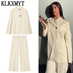 KLKXMYT Damen Hosenanzug: langärmliger Blazer und Hose mit Reißverschluss