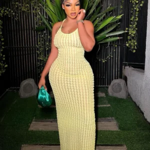 Kliou Solide Geraffte Spaghetti Strap Bandage Maxi Kleid Frauen Casual Ärmellose Backless Bodycon Damen Party Streetwear Kleider
