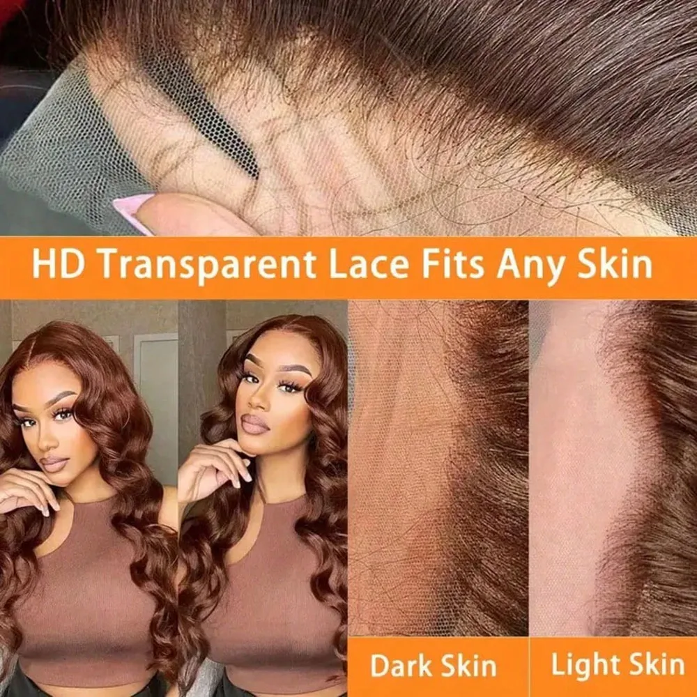 30 Zoll Braune Perücke, 250 % Dichte, Schokoladenbraune Lace-Front-Perücke Aus Echthaar, 13X4 Hd Transparente Body Wave Lace-Front-Perücke, Vorgezupft, 4 # Braun Gefärbte Echthaar-Perücken Mit Babyhaar 30 Zoll Braune Perücke, 250 % Dichte, Schokoladenbraune Lace-Front-Perücke Aus Echthaar, 13X4 Hd Transparente Body Wave Lace-Front-Perücke, Vorgezupft, 4 # Braun Gefärbte Echthaar-Perücken Mit Babyhaar - Image 6