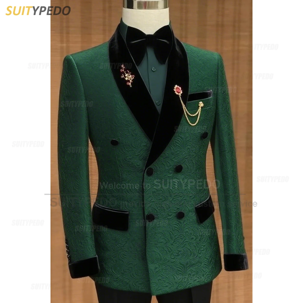 Luxury Jacquard Suit Sets For Men Wedding Banquet Grooms High Quality Outfits Classic Male Double Breasted Blazer Pants 2 Pcs Luxury Jacquard Suit Sets For Men Wedding Banquet Grooms High Quality Outfits Classic Male Double Breasted Blazer Pants 2 Pcs – Bild 4