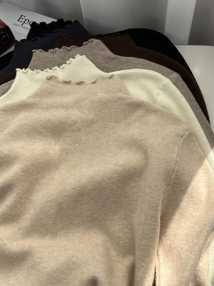 2026 Koreanischer Stil Einfarbiger Lässiger Weicher Pullover Herbst Winter Neue Rollkragenpullover Damen Schlanker Warmer Gerüschter Strickpullover – Bild 6