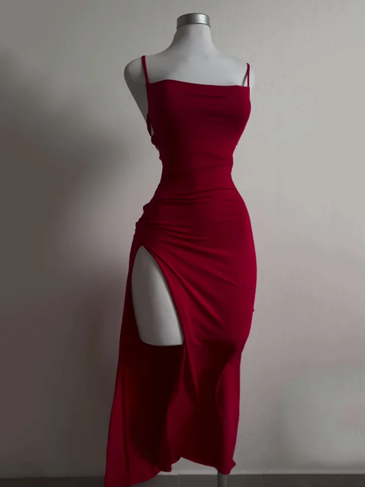 Langes Rückenfreies Damenkleid Mit Schnürung Und Schlitz, Figurbetont Langes Rückenfreies Damenkleid Mit Schnürung Und Schlitz, Figurbetont – Bild 4