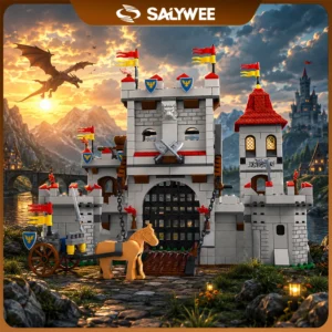 SALYWEE Europäische Mittelalterliche Burgen DIY Bausteine, Ritterburg Wachturm, Schachbrett, Dämonenschloss, Feiertagsgeschenk Spielzeug